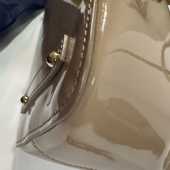Dooney & Bourke Patent Leather Domed Satchel Bag-Tan-Classic Style Purse - Picture 7 of 10